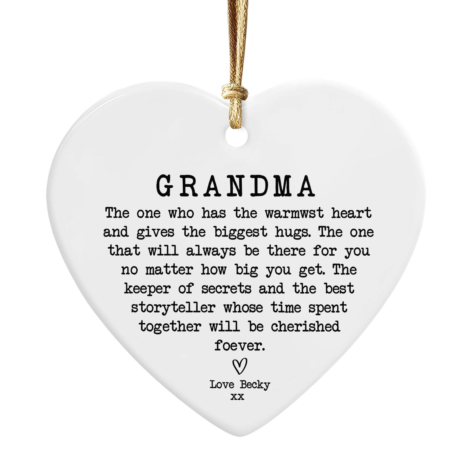 Heart Ceramic Grandma Ornament: Cherished Keepsake with Loving Message