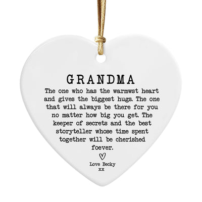 Heart Ceramic Grandma Ornament: Cherished Keepsake with Loving Message