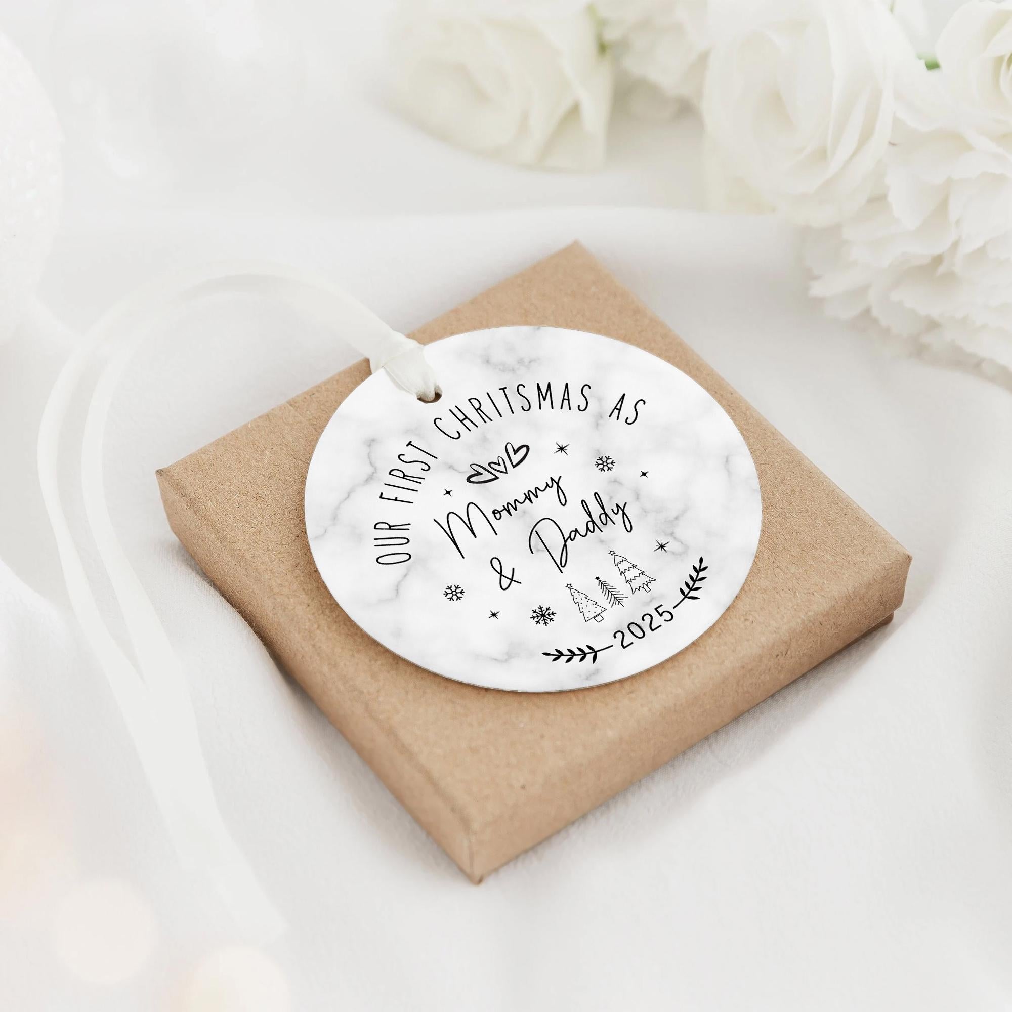 First Christmas as Mommy & Daddy Ornament - Marble Ceramic Keepsake 2025