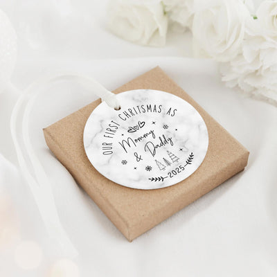 First Christmas as Mommy & Daddy Ornament - Marble Ceramic Keepsake 2025