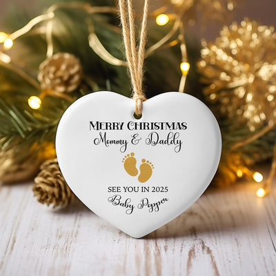 Merry Christmas Mommy & Daddy Heart Ornament – Baby Announcement - Pregnancy Ornament - Gift for Expecting Parents