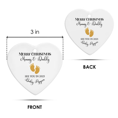 Merry Christmas Mommy & Daddy Heart Ornament – Baby Announcement - Pregnancy Ornament - Gift for Expecting Parents