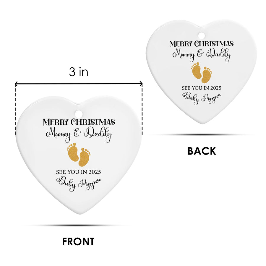Merry Christmas Mommy & Daddy Heart Ornament – Baby Announcement - Pregnancy Ornament - Gift for Expecting Parents