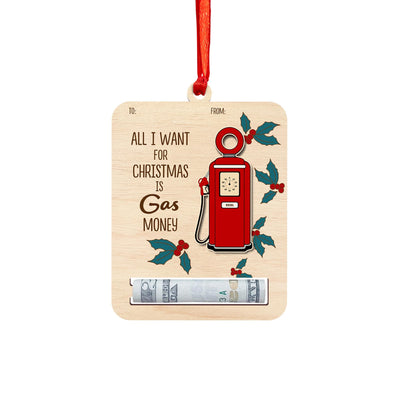 Funny Gas Money Christmas Ornament: Wooden Gift Card Holder