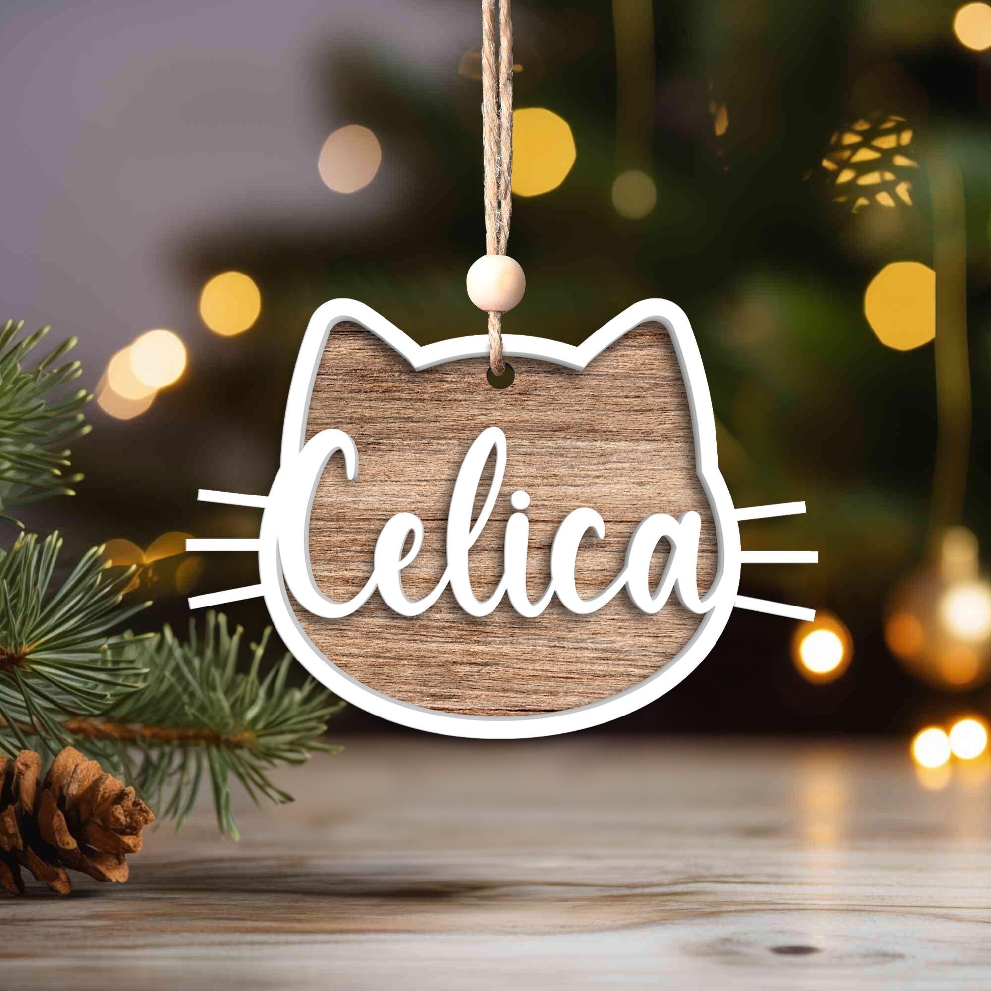 Personalized Cat Christmas Ornament: Handmade Wooden Kitten Keepsake