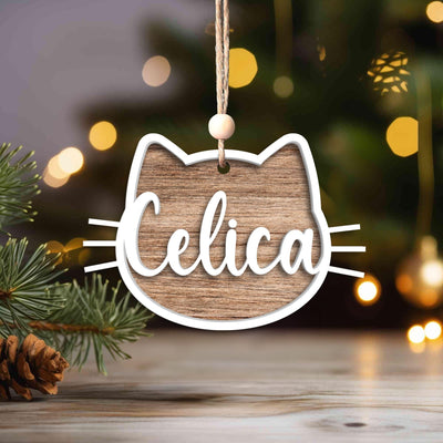 Personalized Cat Christmas Ornament: Handmade Wooden Kitten Keepsake