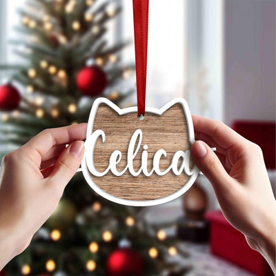 Personalized Cat Christmas Ornament: Handmade Wooden Kitten Keepsake