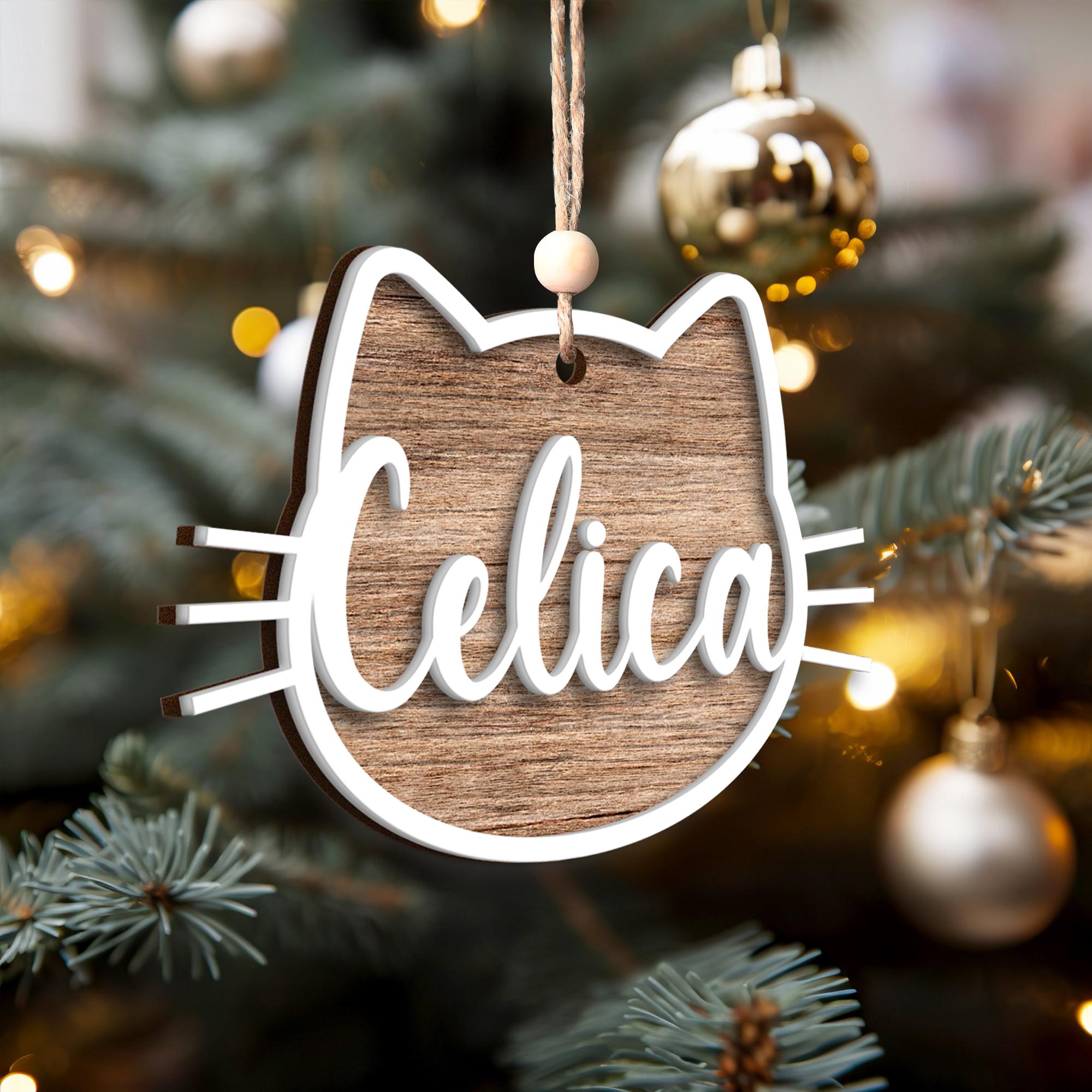 Personalized Cat Christmas Ornament: Handmade Wooden Kitten Keepsake
