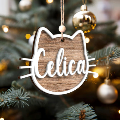 Personalized Cat Christmas Ornament: Handmade Wooden Kitten Keepsake