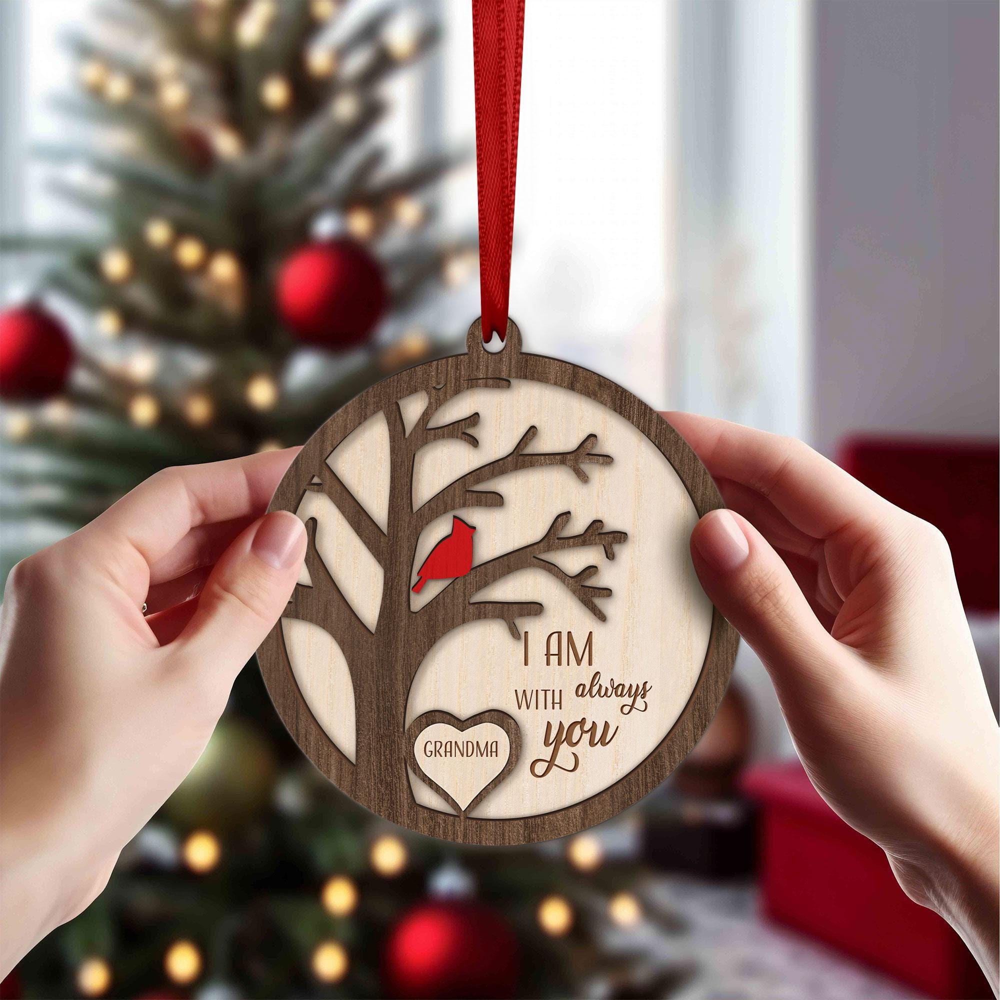 Cardinal Memorial Ornament – Wooden In Loving Memory Christmas Decoration - Remembrance Gift - Personalized Sympathy Gift