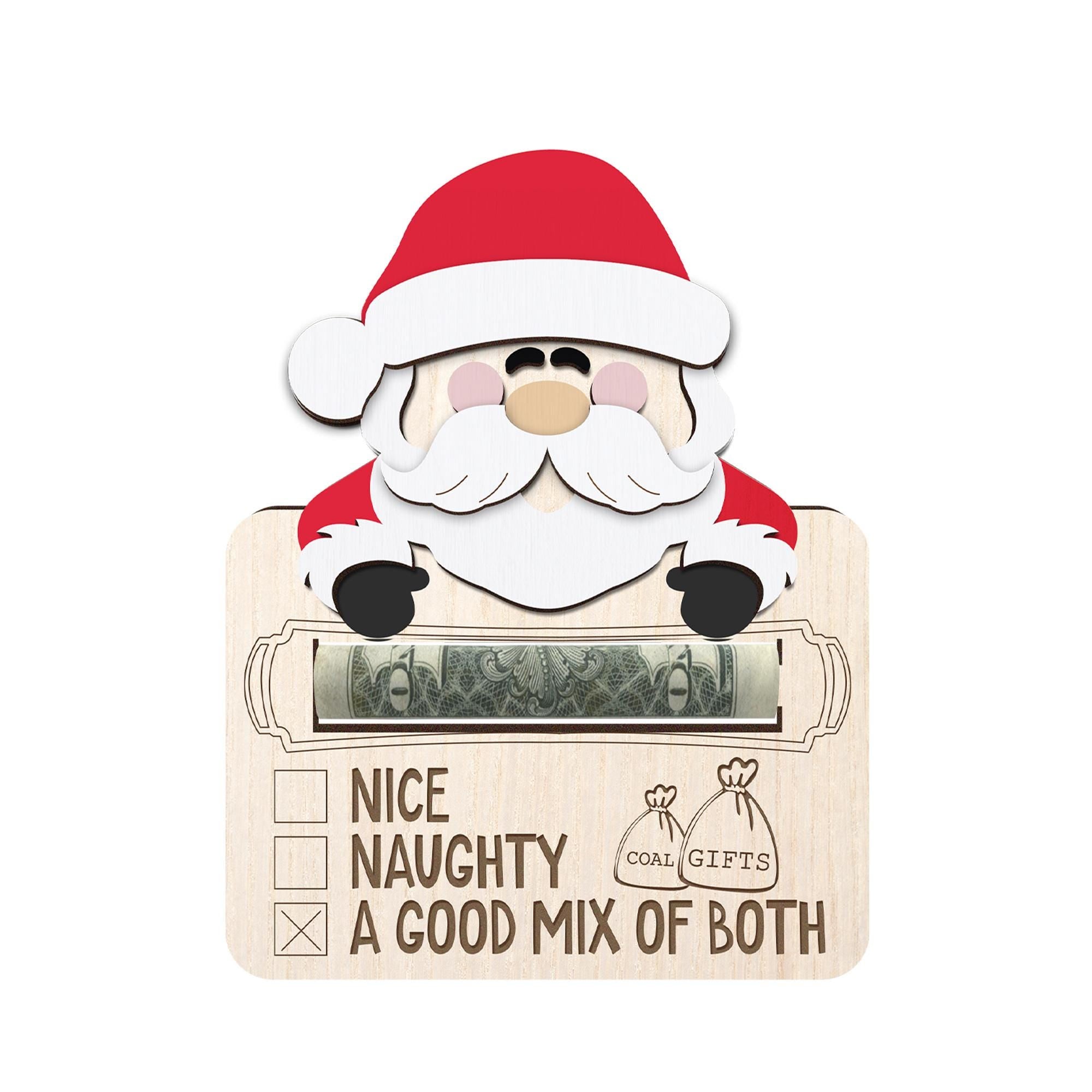 Funny Santa Wooden Money Holder Ornament: Gag Gift Keepsake