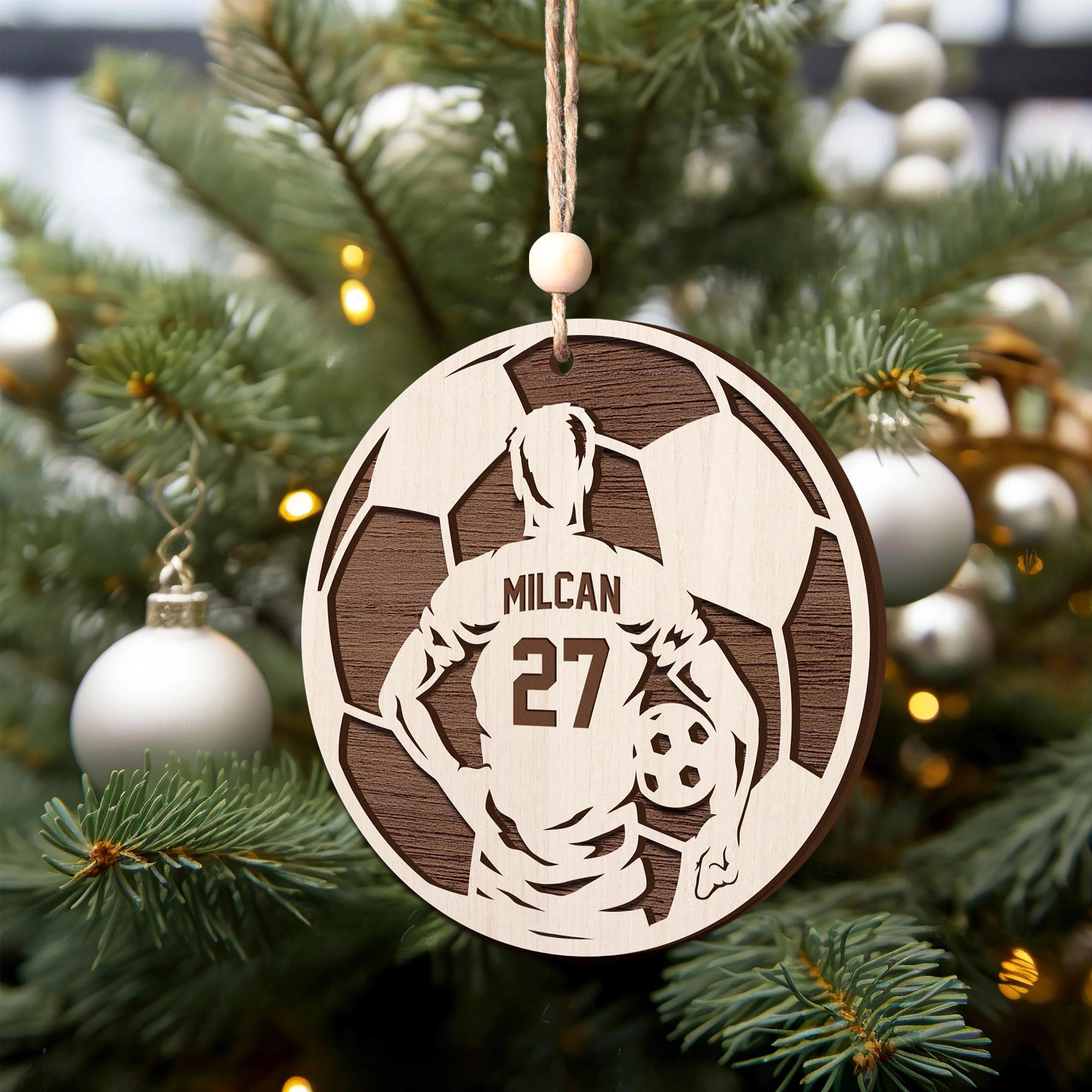 Personalized Soccer Christmas Ornament - Custom Wooden Player Jersey Ornament - Sports Team Holiday Keepsake