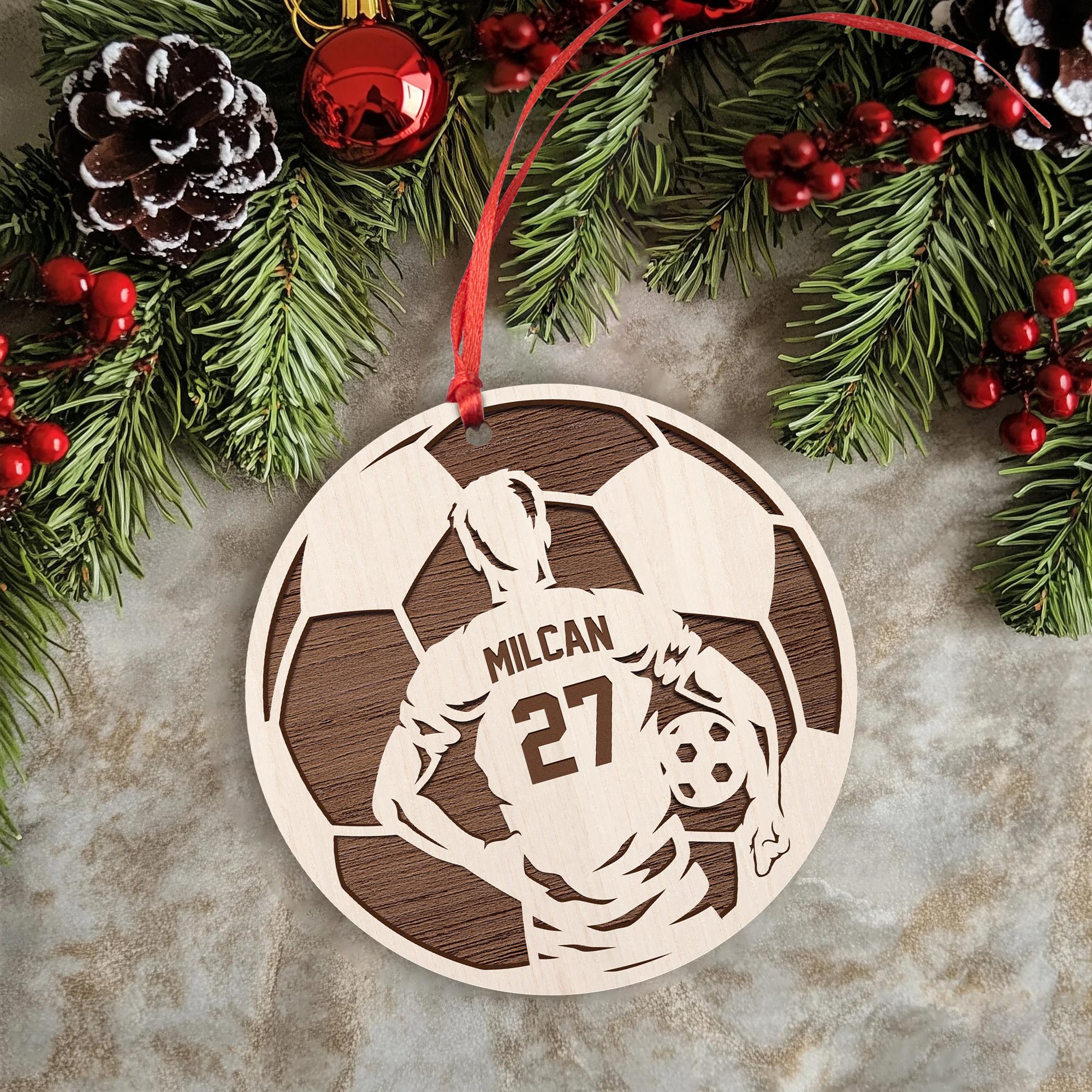 Personalized Soccer Christmas Ornament - Custom Wooden Player Jersey Ornament - Sports Team Holiday Keepsake