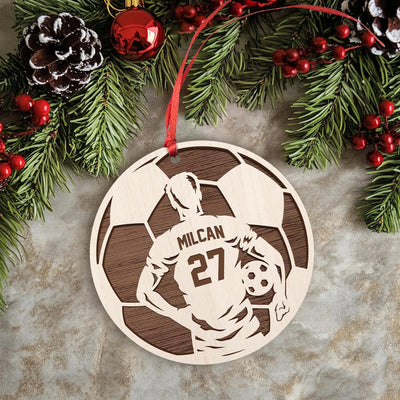 Personalized Soccer Christmas Ornament - Custom Wooden Player Jersey Ornament - Sports Team Holiday Keepsake