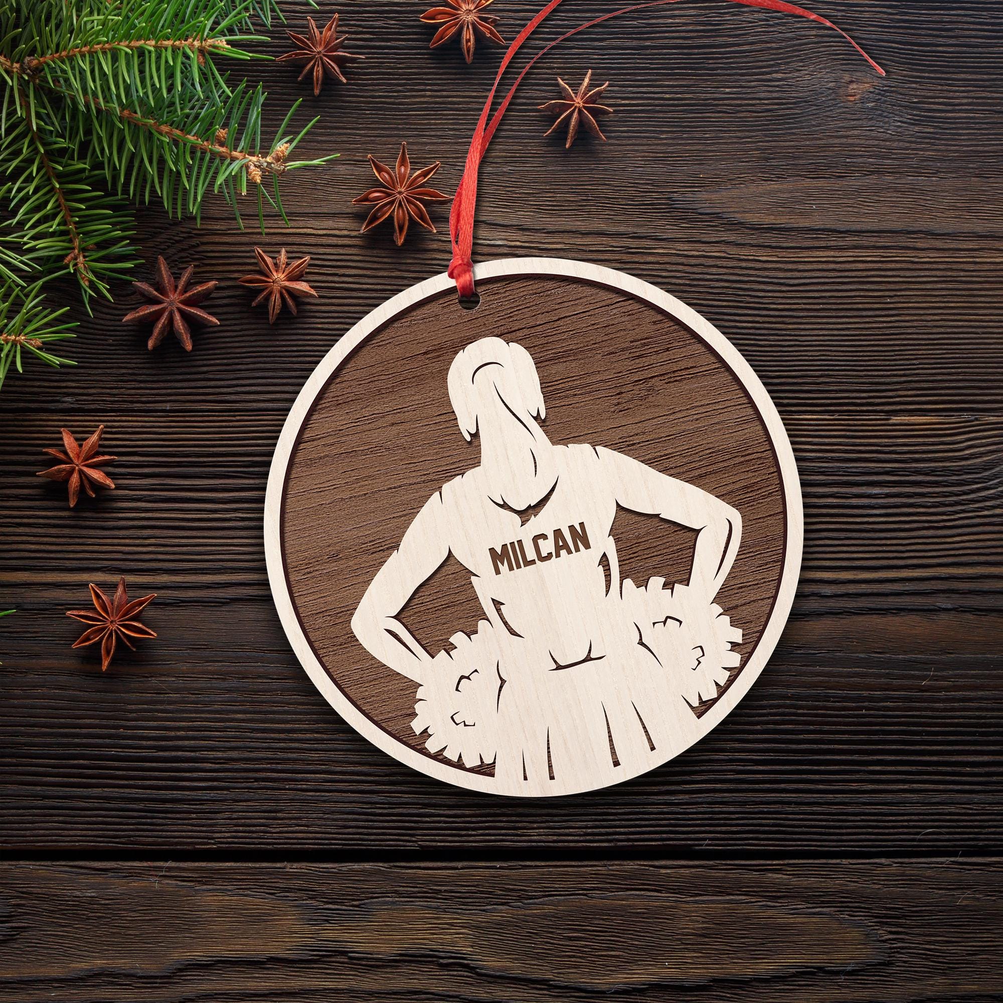 Personalized Cheerleader Christmas Ornament - Custom Wooden Cheer Team Spirit Ornament - Sports Holiday Gift