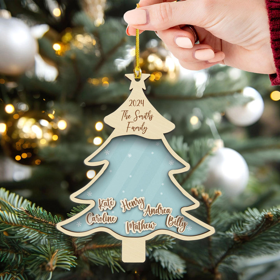 Personalized Family Christmas Tree Ornament: Engraved Wooden Keepsake