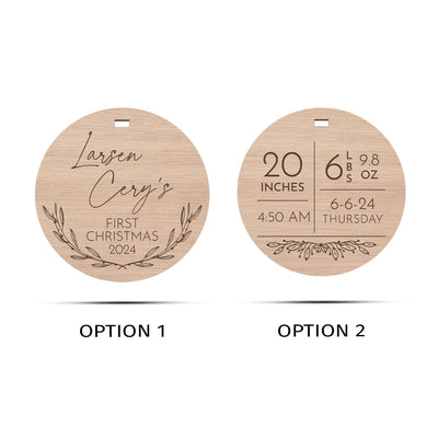 Personalized Wooden First Christmas Ornament - Custom Baby Name Holiday Keepsake - Engraved Round Ornament