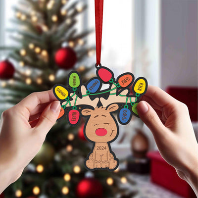 Personalized Reindeer Family Ornament with Christmas Lights - 2025 Keepsake