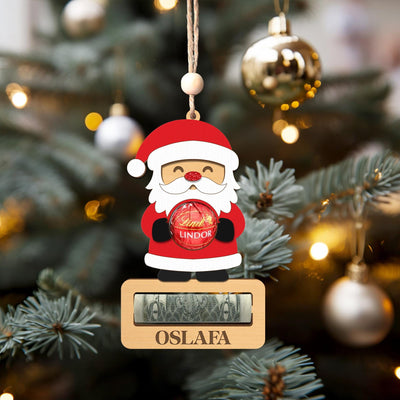 Personalized Santa Money Holder Ornament - Santa Chocolate and Money Holder - Wooden Christmas Gift Ornament