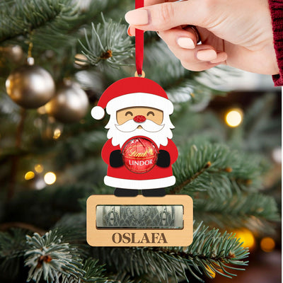 Personalized Santa Money Holder Ornament - Santa Chocolate and Money Holder - Wooden Christmas Gift Ornament