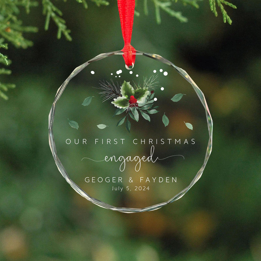 Personalized First Christmas Engaged Ornament: Elegant Glass Keepsake