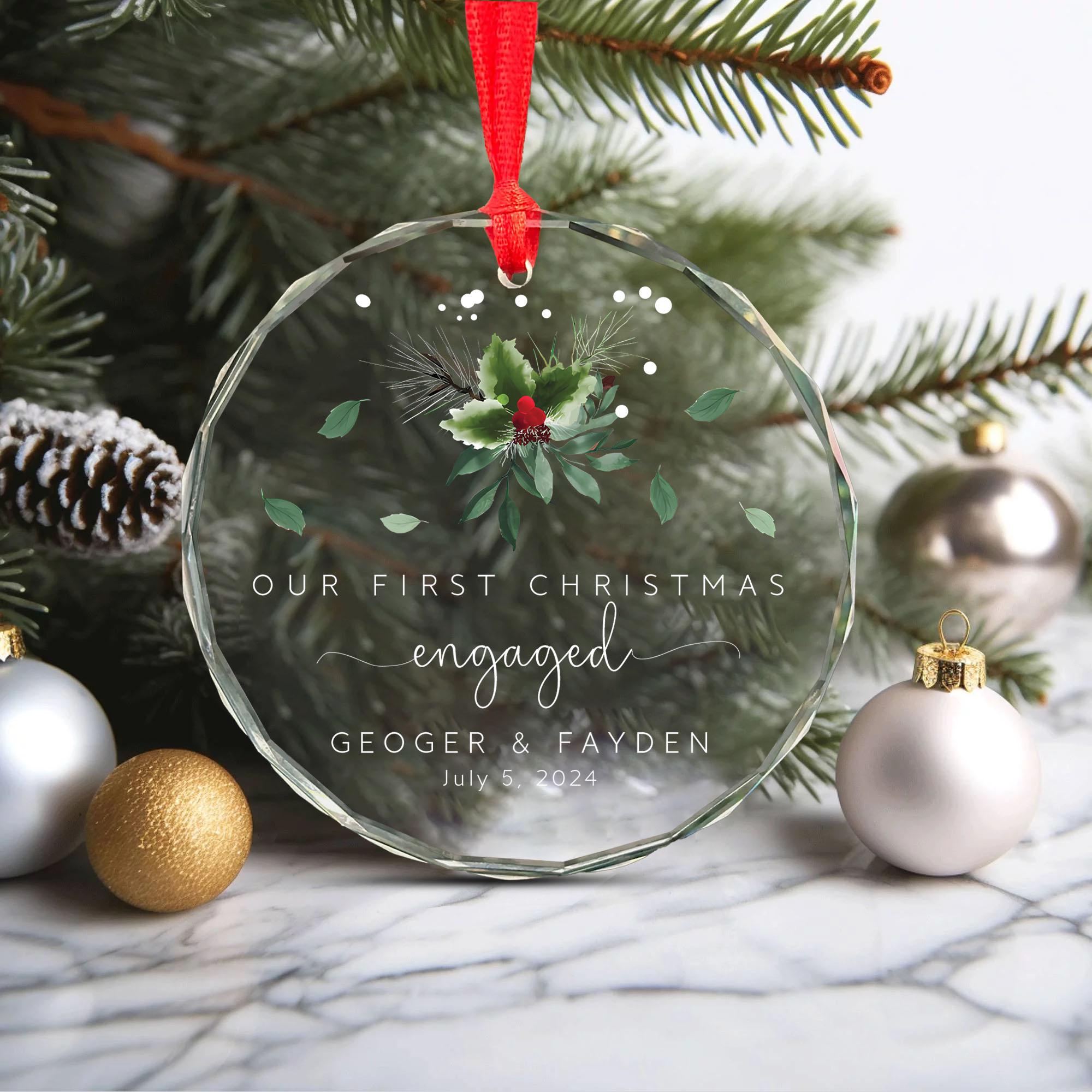 Personalized First Christmas Engaged Ornament: Elegant Glass Keepsake