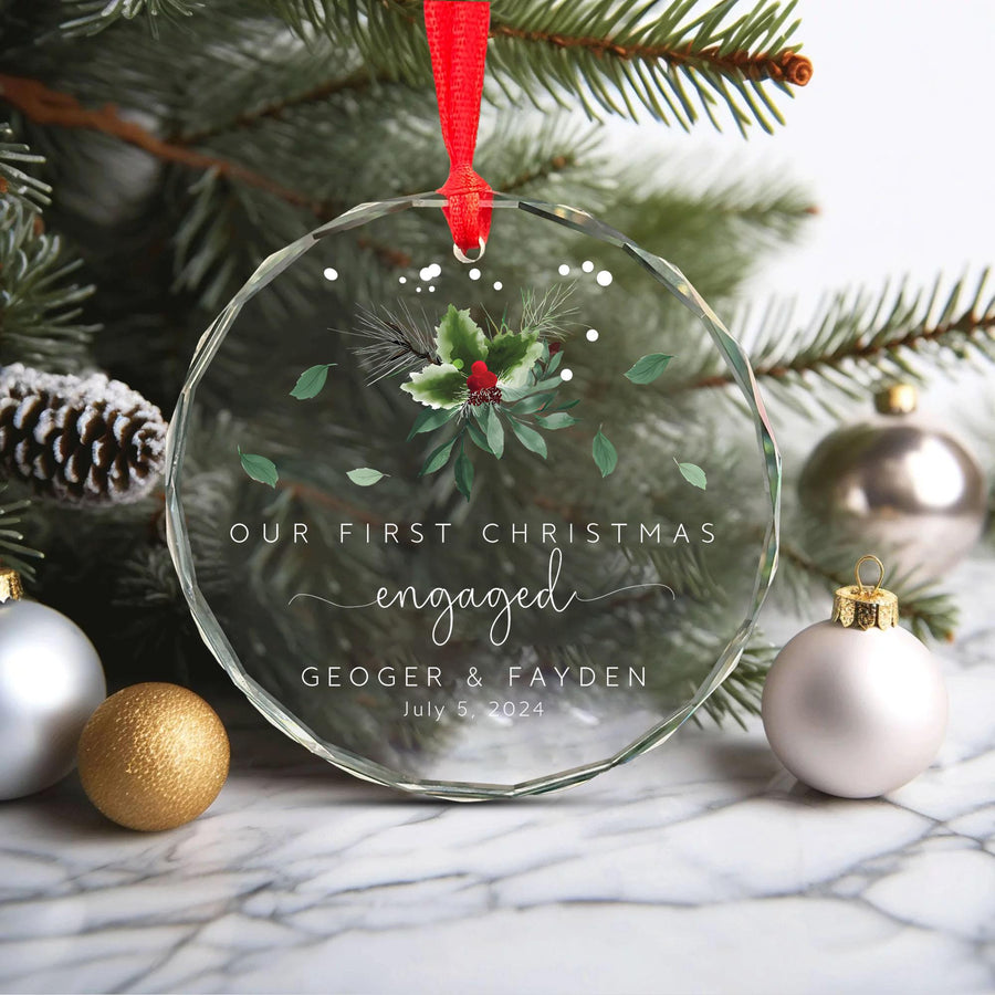 Personalized First Christmas Engaged Ornament: Elegant Glass Keepsake