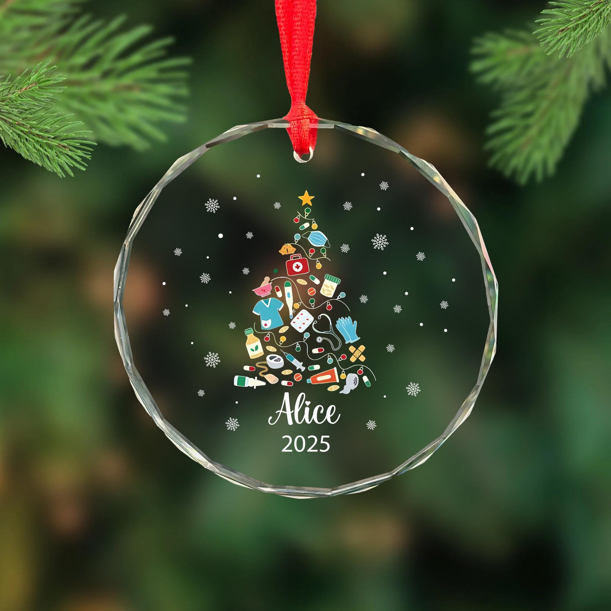 Personalized Medical Christmas Ornament: Glass Keepsake Gift for Healthcare Workers