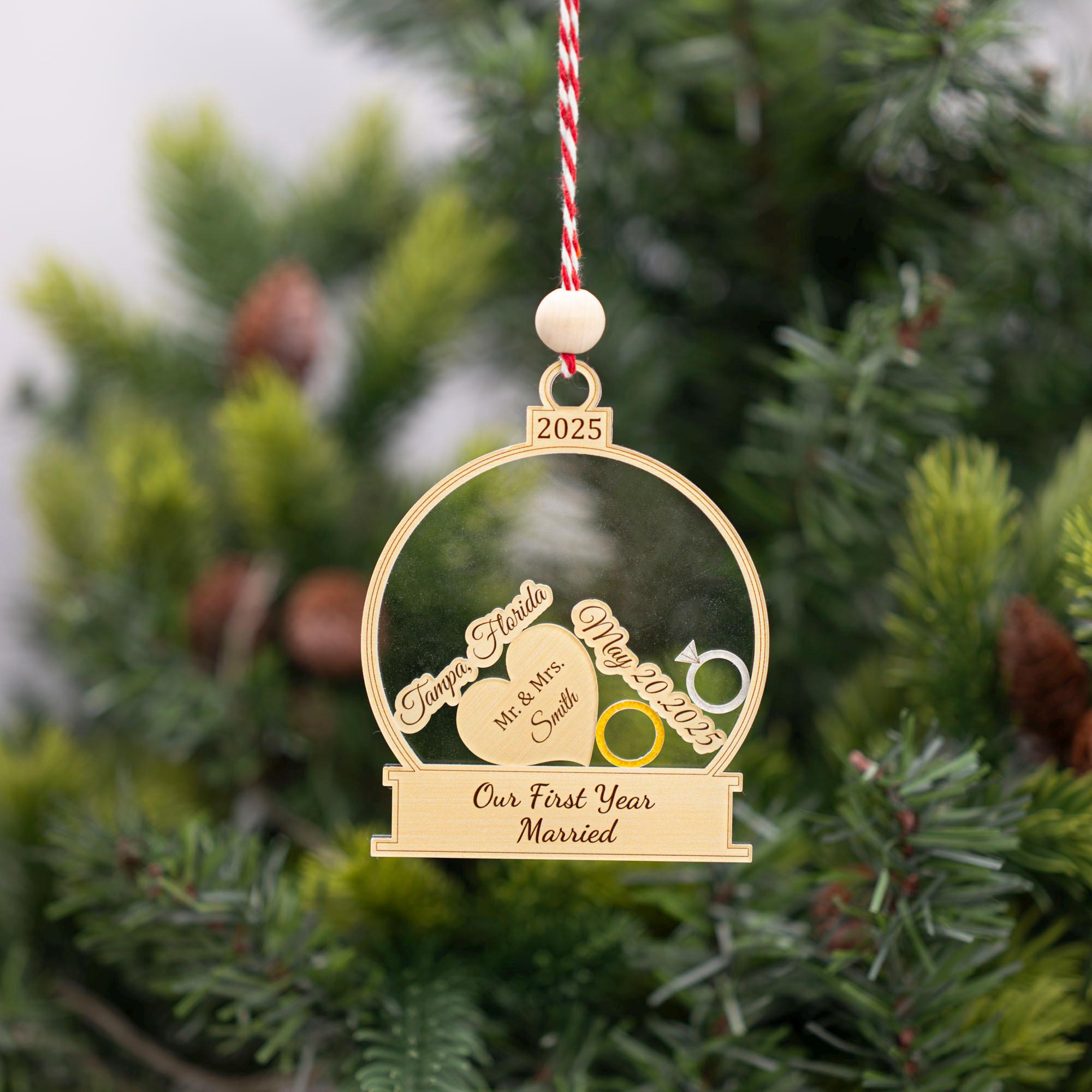 Personalized First Christmas Married Ornament, Wedding Keepsake, Personalized Wedding Gift, Couples Ornament, Custom Gift For Bride Groom