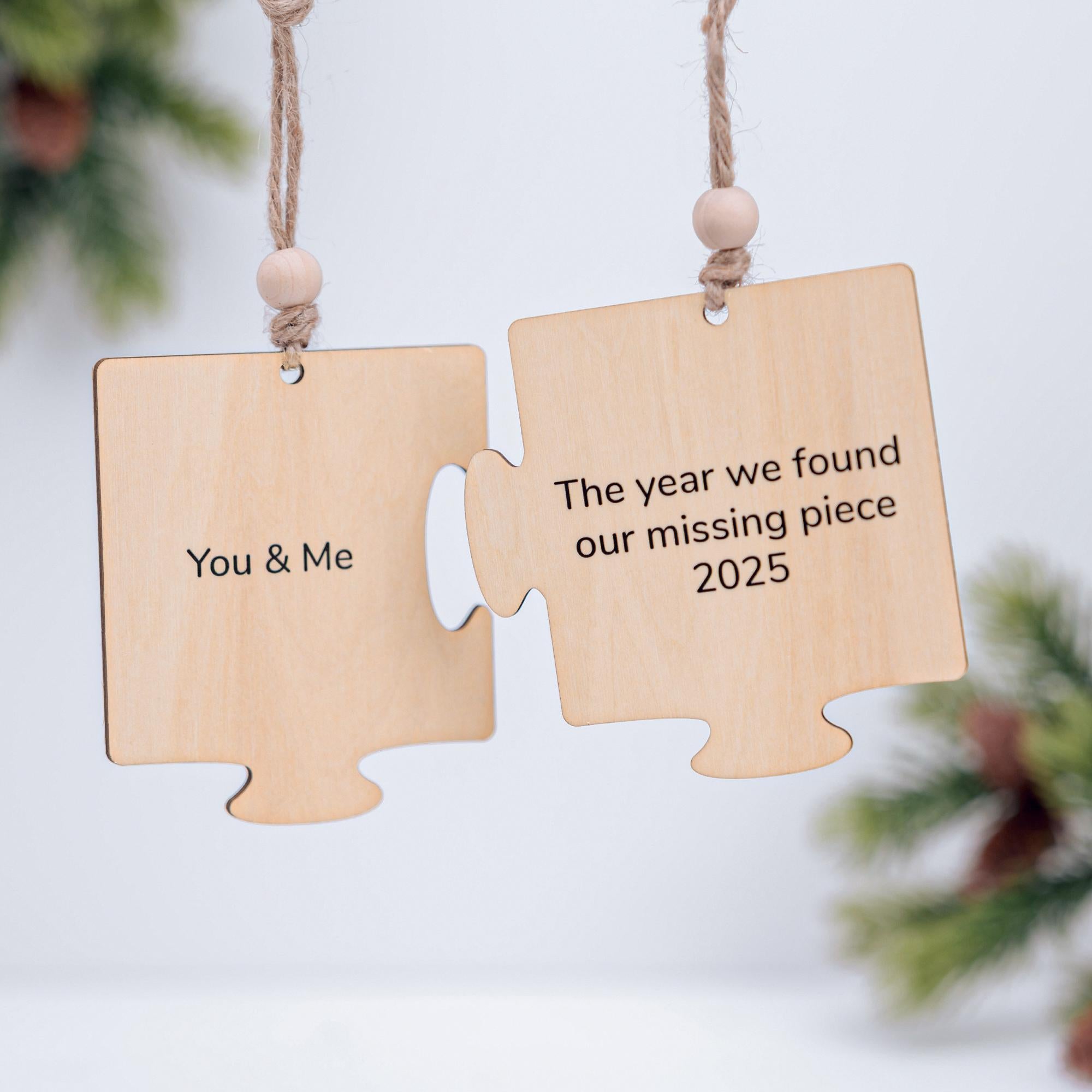 Personalised Two Piece Jigsaw Decoration Set, Puzzle Piece Ornament, Couple Keepsake, Love Christmas Decor, Christmas Tree Hanging Decor