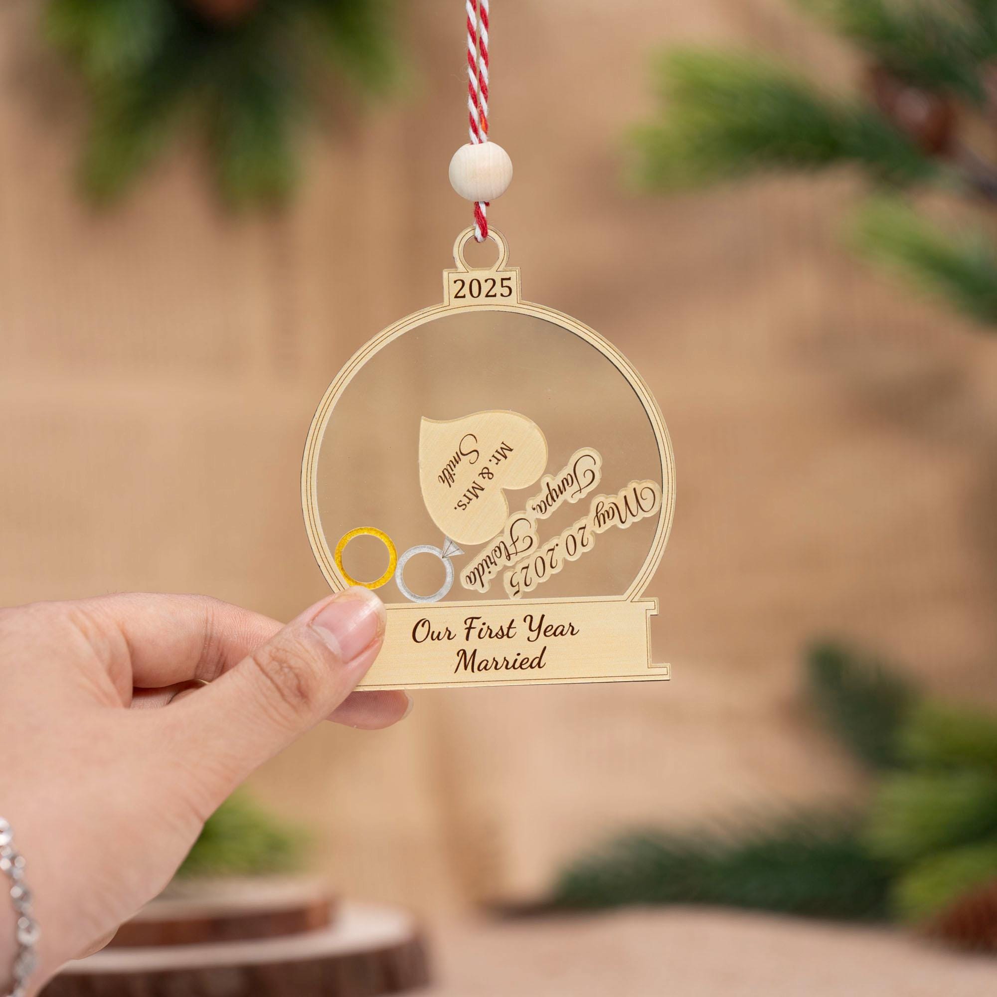 Personalized First Christmas Married Ornament, Wedding Keepsake, Personalized Wedding Gift, Couples Ornament, Custom Gift For Bride Groom
