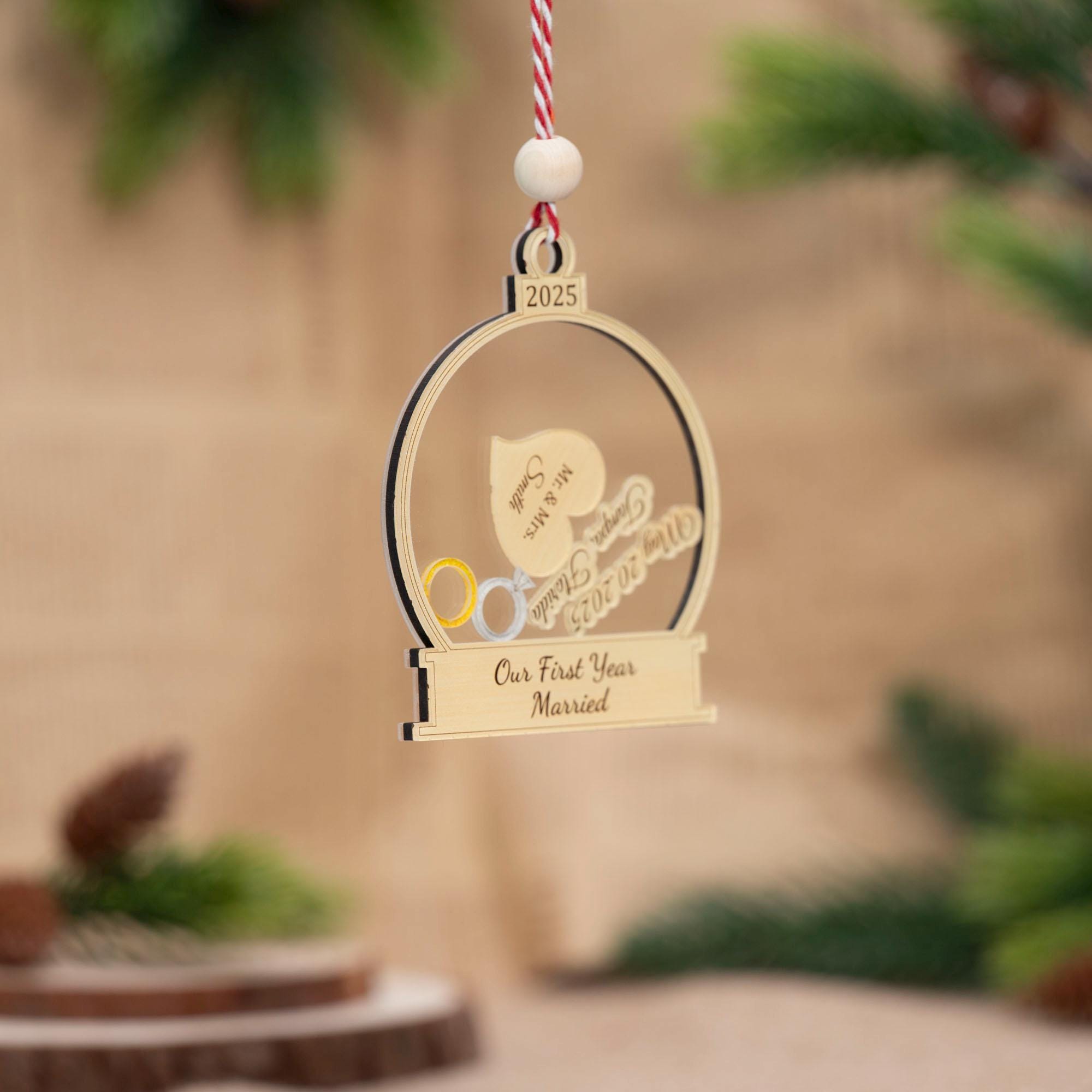 Personalized First Christmas Married Ornament, Wedding Keepsake, Personalized Wedding Gift, Couples Ornament, Custom Gift For Bride Groom