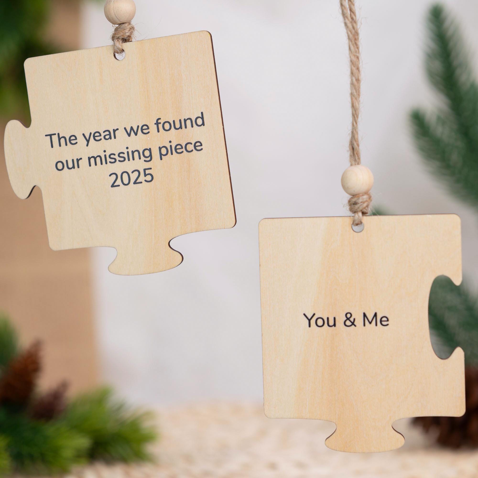 Personalised Two Piece Jigsaw Decoration Set, Puzzle Piece Ornament, Couple Keepsake, Love Christmas Decor, Christmas Tree Hanging Decor