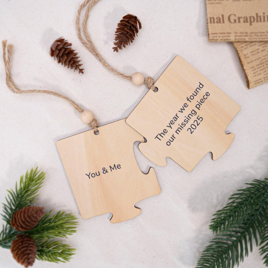 Personalised Two Piece Jigsaw Decoration Set, Puzzle Piece Ornament, Couple Keepsake, Love Christmas Decor, Christmas Tree Hanging Decor