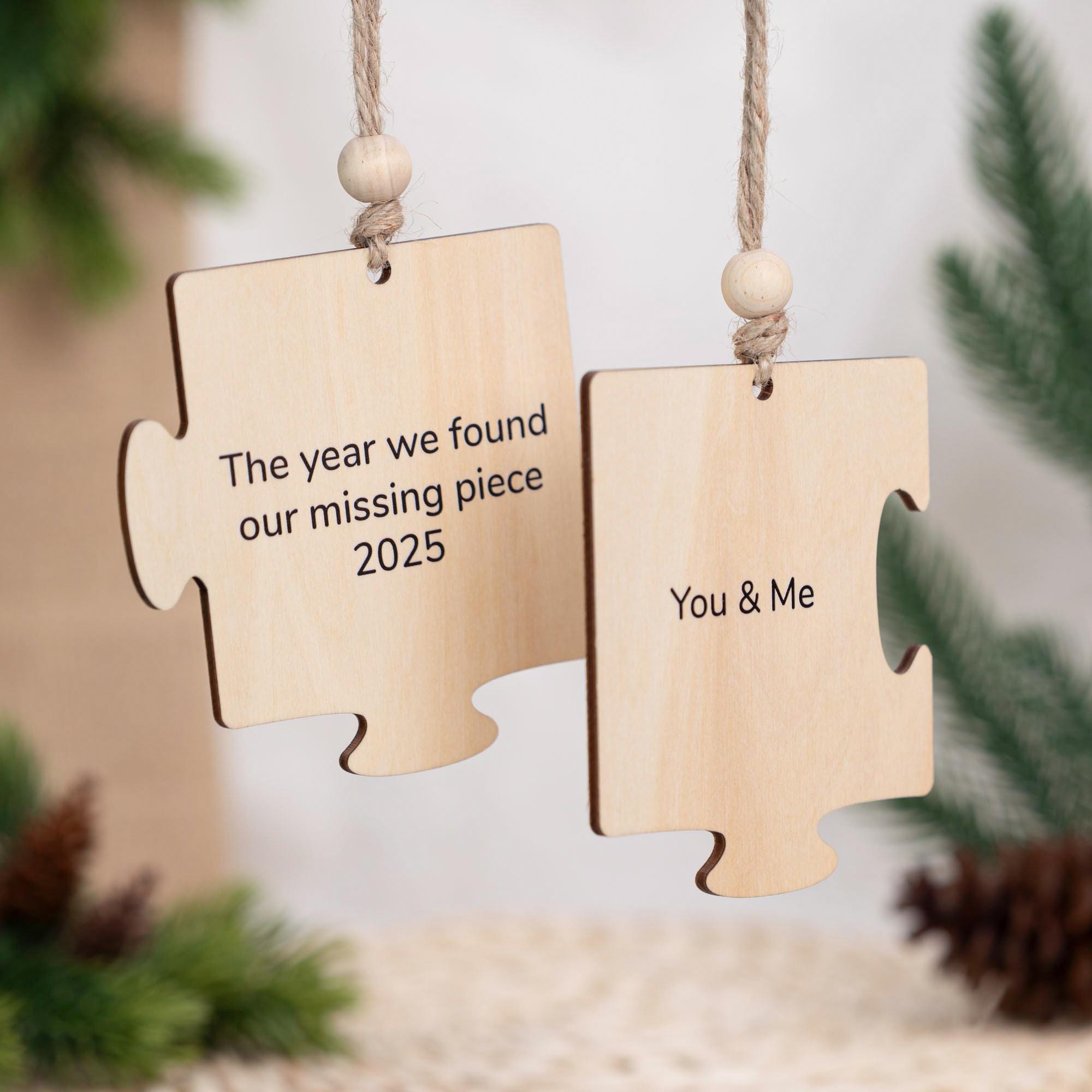 Personalised Two Piece Jigsaw Decoration Set, Puzzle Piece Ornament, Couple Keepsake, Love Christmas Decor, Christmas Tree Hanging Decor