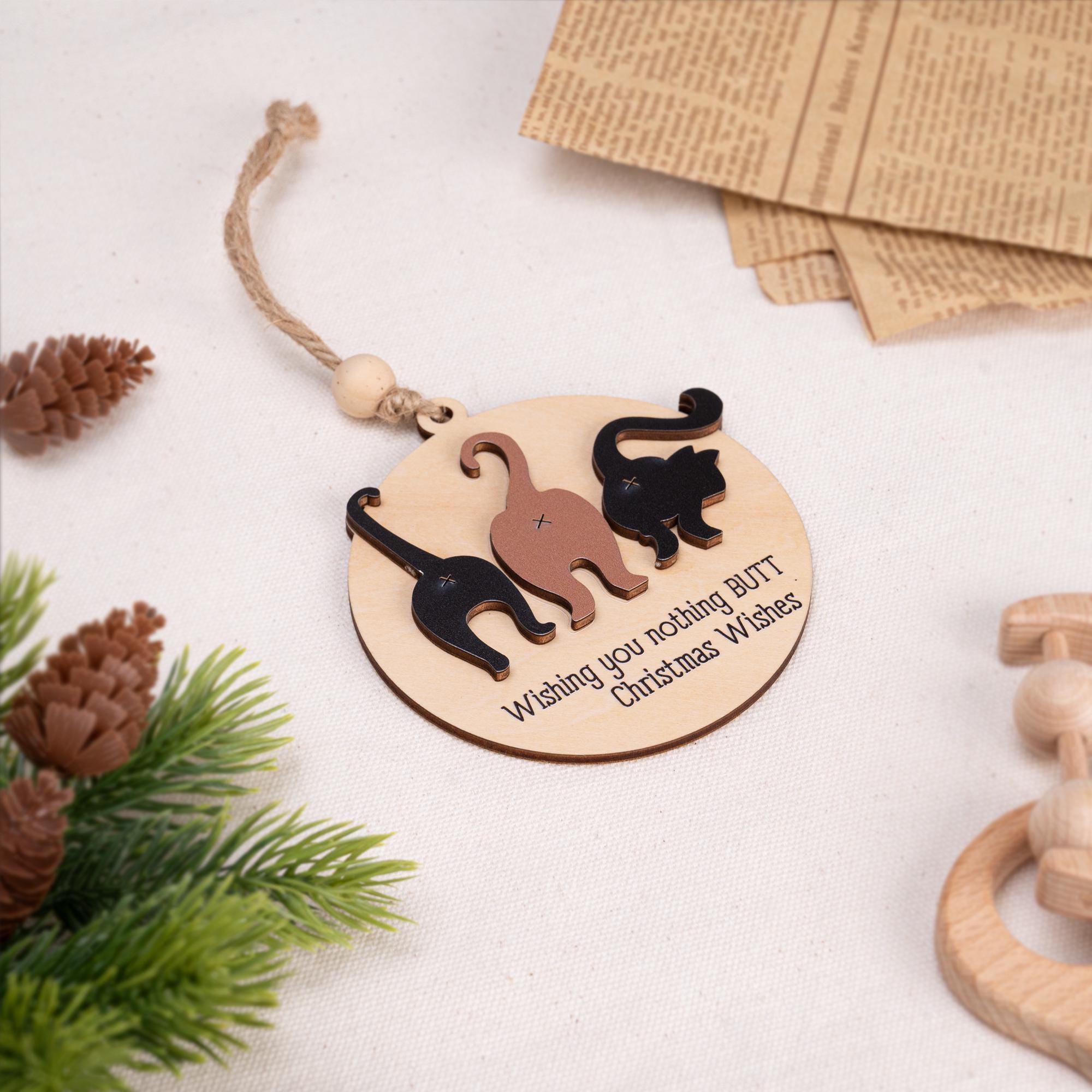 Cat Ornament, Holiday Gift for Cat Lovers, Layered Ornament, Wooden Christmas Tree Decoration, Funny Christmas Gift, Cat Lover Ornament