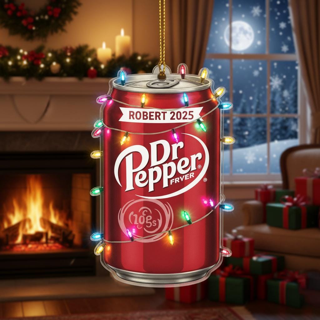 Personalized Soda Can Ornament, Custom Name Acrylic Ornament 2025, Funny Christmas Decor, Beverage Lover Gift, Retro Holiday Tree Keepsake