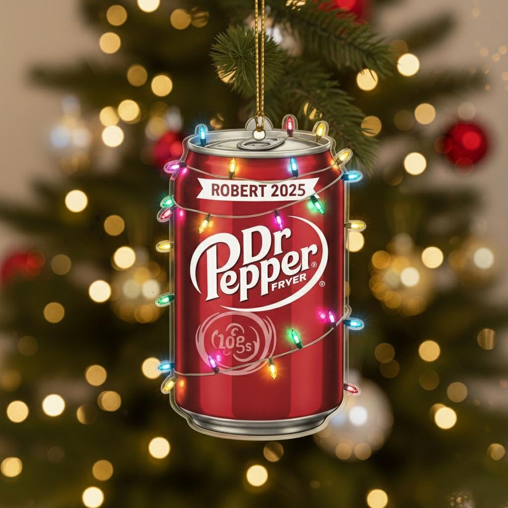 Personalized Soda Can Ornament, Custom Name Acrylic Ornament 2025, Funny Christmas Decor, Beverage Lover Gift, Retro Holiday Tree Keepsake