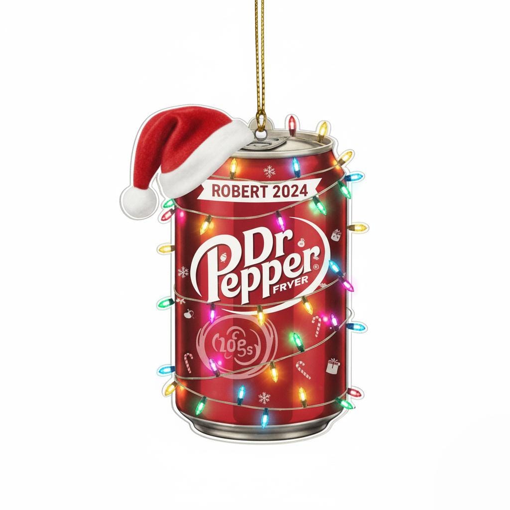 Personalized Soda Can Ornament, Custom Name Acrylic Ornament 2025, Funny Christmas Tree Decor, Beverage Lover Gift, Holiday Lights Keepsake