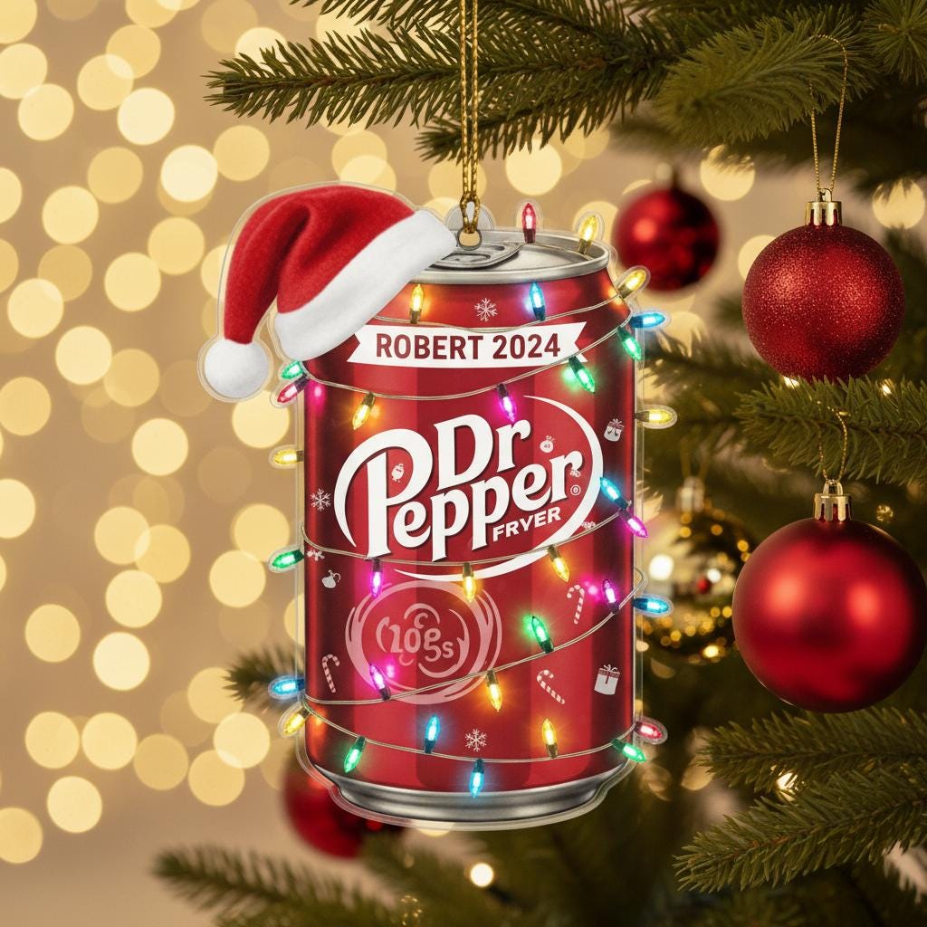 Personalized Soda Can Ornament, Custom Name Acrylic Ornament 2025, Funny Christmas Tree Decor, Beverage Lover Gift, Holiday Lights Keepsake