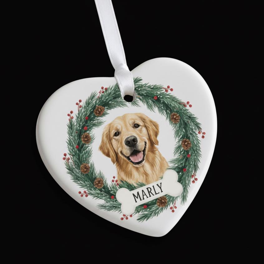 Personalized Ceramic Dog Ornament, Custom Pet Name and Year, Golden Retriever Christmas Keepsake, Pet Memorial Gift, Holiday Decor 2025