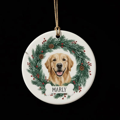 Personalized Ceramic Dog Ornament, Custom Pet Name and Year, Golden Retriever Christmas Keepsake, Pet Memorial Gift, Holiday Decor 2025
