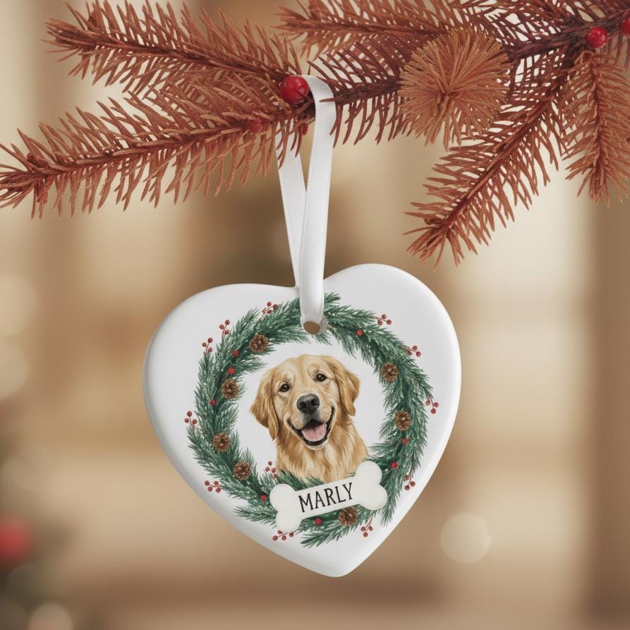 Personalized Ceramic Dog Ornament, Custom Pet Name and Year, Golden Retriever Christmas Keepsake, Pet Memorial Gift, Holiday Decor 2025