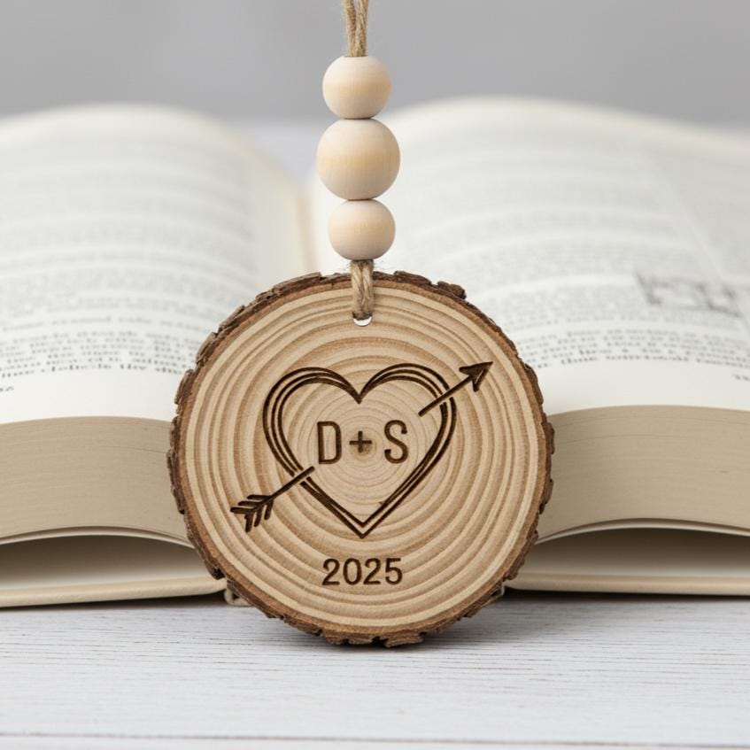 Personalized Wooden Christmas Ornament, Custom Initials and Year, Rustic Heart Engraved Ornament,Couple Gift,Farmhouse Holiday Keepsake 2025