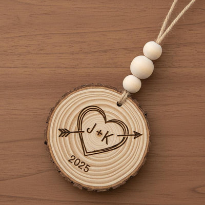 Personalized Wooden Christmas Ornament, Custom Initials and Year, Rustic Heart Engraved Ornament,Couple Gift,Farmhouse Holiday Keepsake 2025