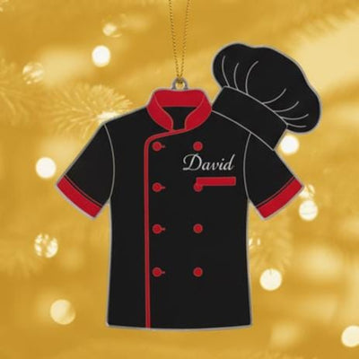 Personalized Chef Ornament, Custom Name Acrylic Christmas Gift for Cook, Red Black Chef Jacket Decoration, Holiday Kitchen Keepsake Gift