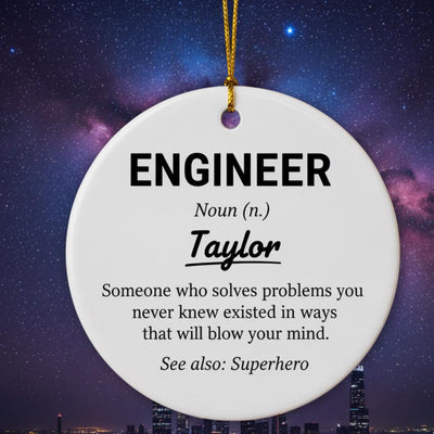 Personalized Engineer Ornament, Custom Name Ceramic Christmas Gift, Funny Definition Ornament for Engineer, Tech Lover Holiday Decor
