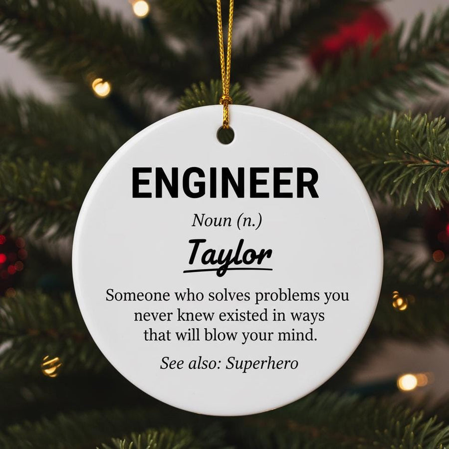 Personalized Engineer Ornament, Custom Name Ceramic Christmas Gift, Funny Definition Ornament for Engineer, Tech Lover Holiday Decor