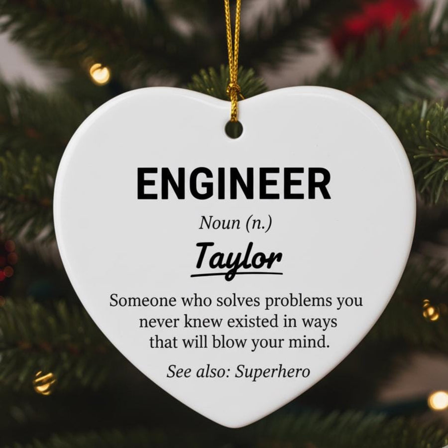 Personalized Engineer Ornament, Custom Name Ceramic Christmas Gift, Funny Definition Ornament for Engineer, Tech Lover Holiday Decor