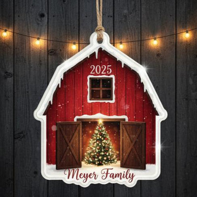 Personalized Barn Christmas Ornament, Custom Name and Year Acrylic Holiday Gift, Red Farmhouse Ornament, Family Country Keepsake 2025